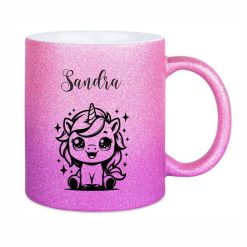 Glitzertasse mit Namen "Einhorn" 19 Glitzertasse mit Namen_Sandra_Einhorn_pink_lila - (c) baslina.com