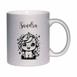 Glitzertasse mit Namen "Einhorn" 17 Glitzertasse mit Namen_Sandra_Einhorn_silber - (c) baslina.com