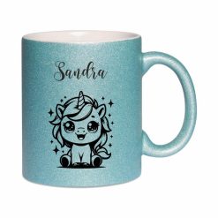 Glitzertasse mit Namen "Einhorn" 14 Glitzertasse mit Namen_Sandra_Einhorn_türkis - (c) baslina.com