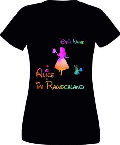 Polter T-Shirt Damen "Alice im Rauschland" 9 Polter T Shirts Damen_Alice im Rauschland_dein Name_Shirt_schwarz - (c) baslina.com