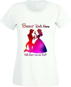 Braut T-Shirt "Braut-kein Sekt vor der Ehe?!" 10 Polter T Shirts Damen_Braut_dein Name_Shirt_weiß - (c) baslina.com