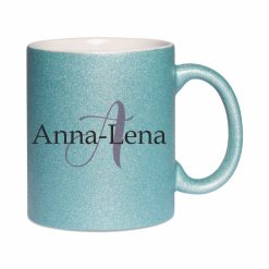 Glitzertasse mit Namen_Anna-lena_türkis_(c) Baslina